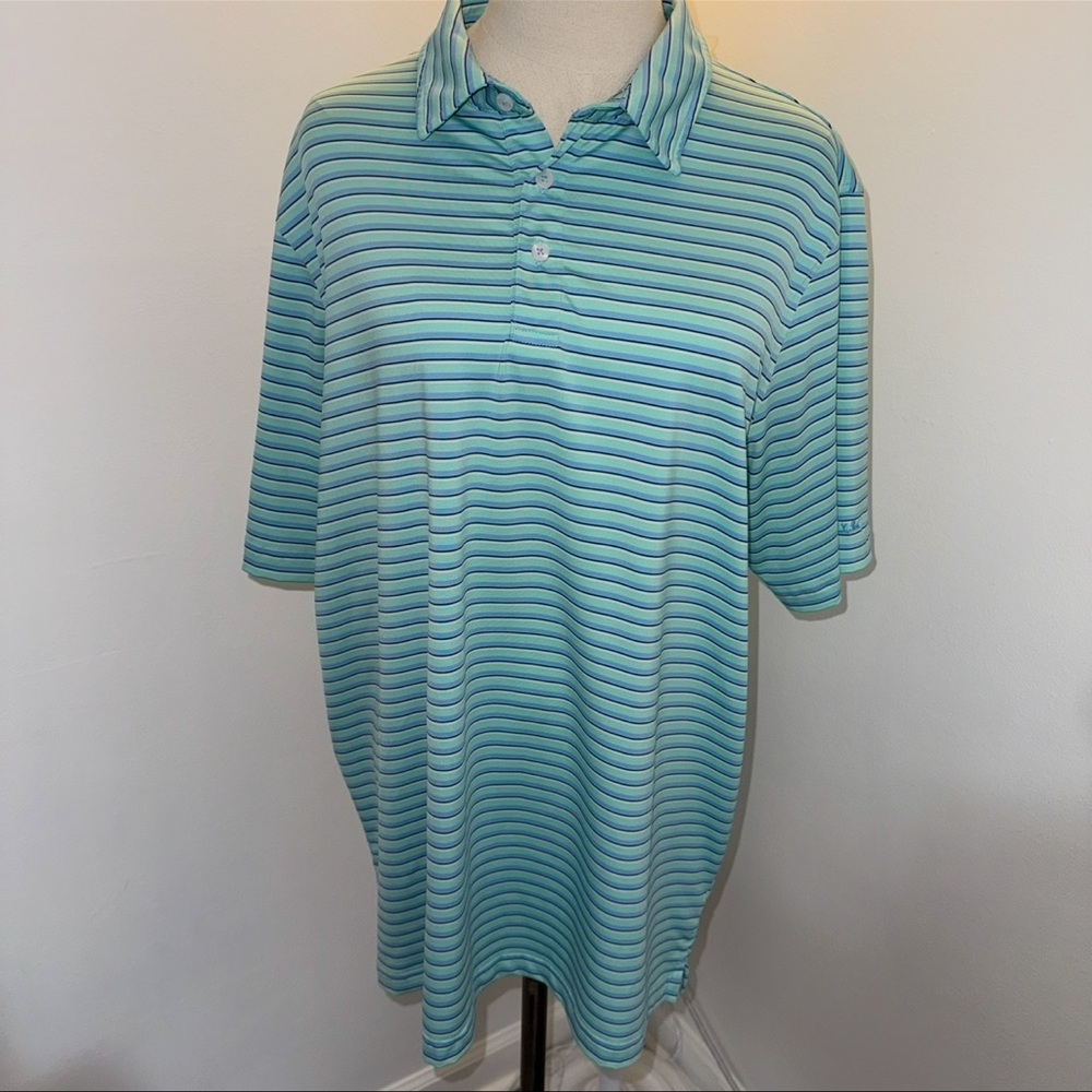 Properly Tied Men’s L Blue Green Striped Short Sleeve Sport Polo Shirt